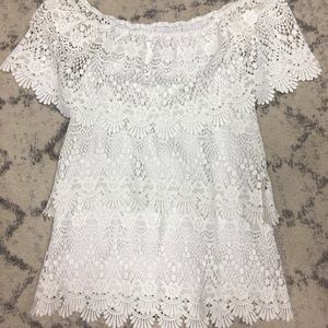 White lace off the should top